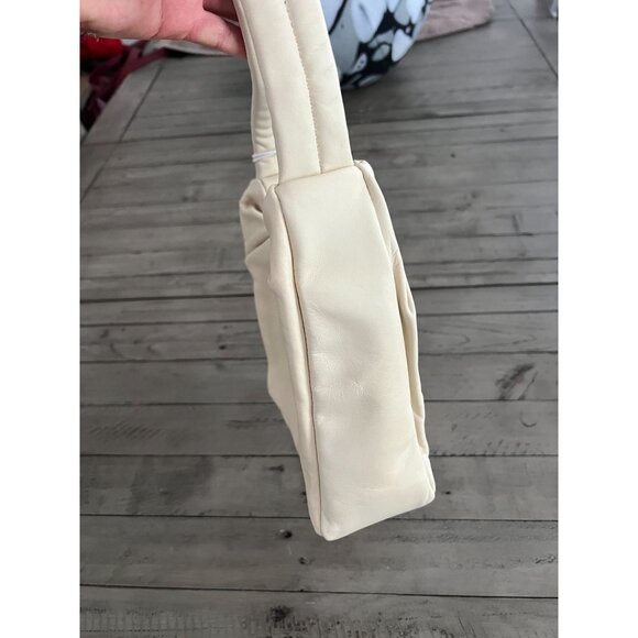 STAUD Felix Ruched Leather Shoulder Bag in Cream NWT - Picture 11 of 13